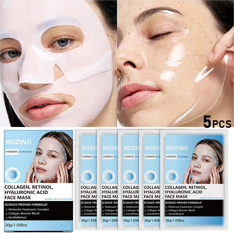 Sheet Mask Collagen - 5Pcs/8Pcs/10Pcs-3 in 1 Collagen, Retinol, Hyaluronic